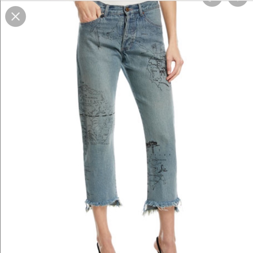 Johanna Ortiz Coordinata  Map of Colombia straight leg frayed hem jeans sold out